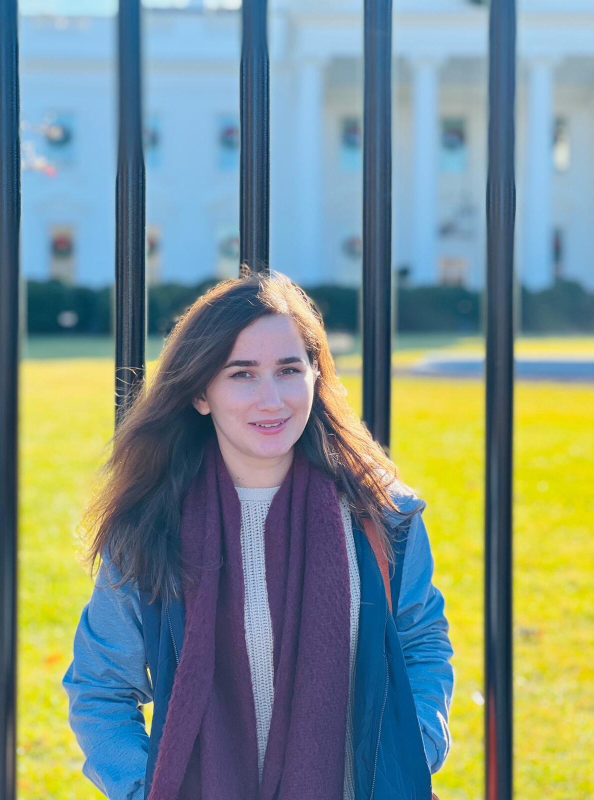 Farzana, an Afghan women's rights advocate, in front of the White House